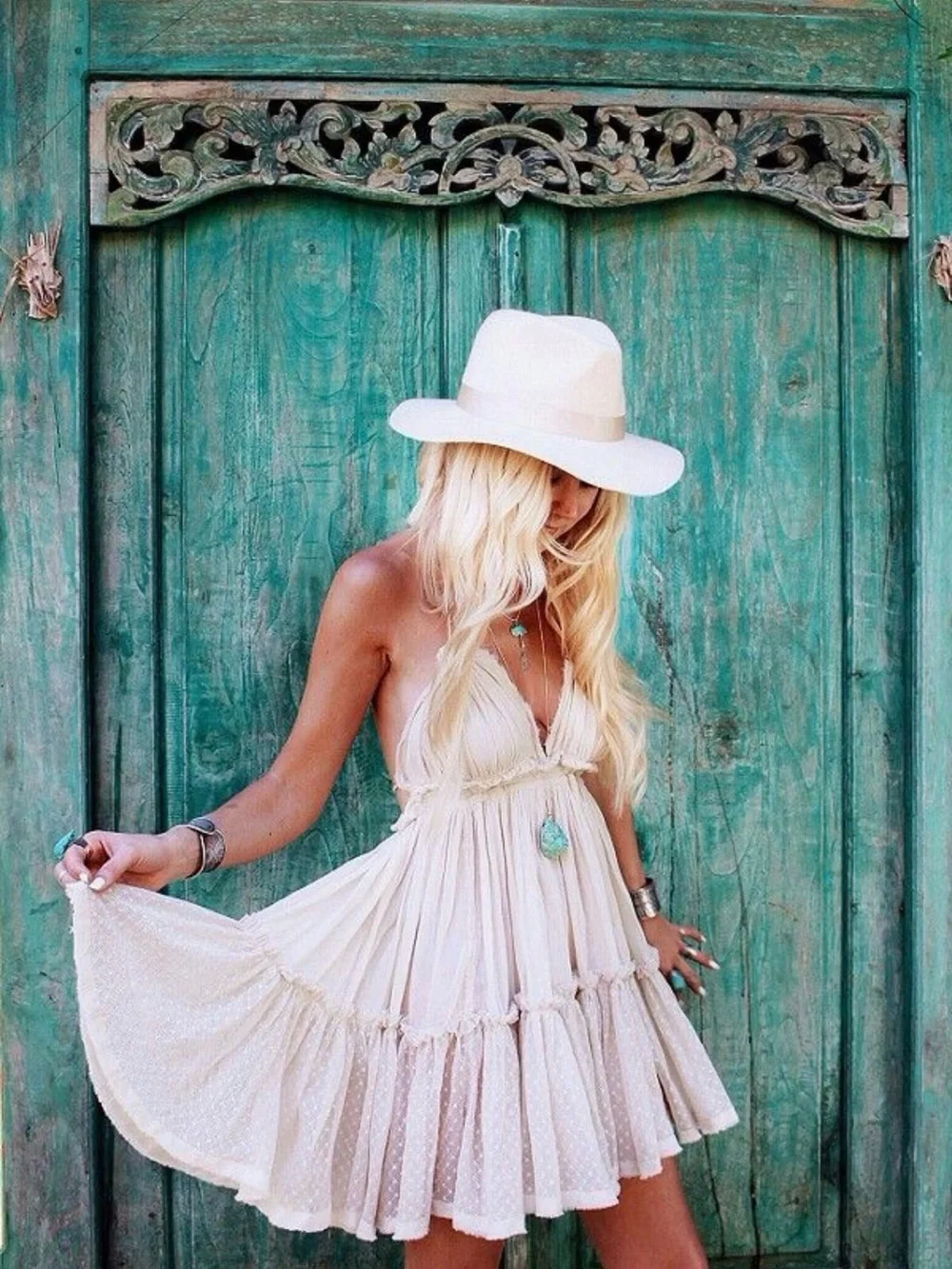 Free People 100 Degree Cream White Bohemian Party Beach Sexy Mini Dress Medium - Picture 3 of 13